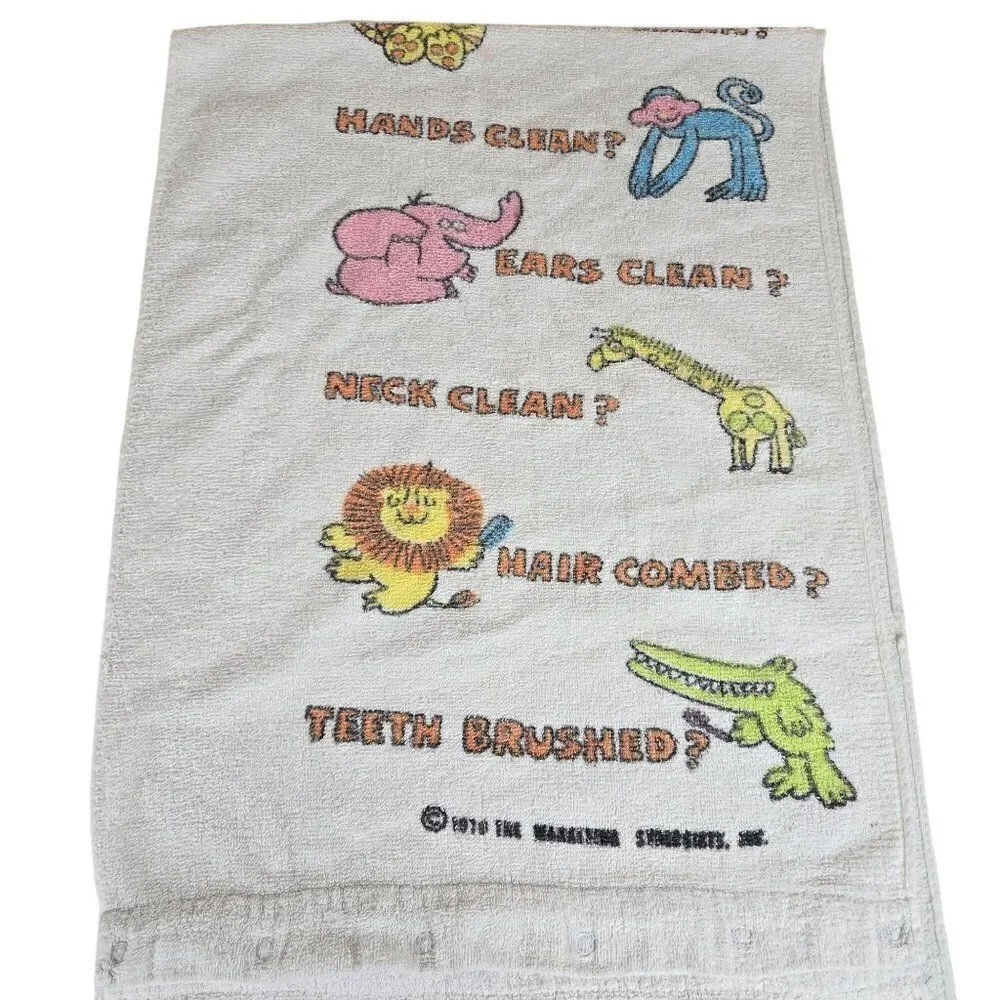 Vintage 1979 Marimekko Childrens Bath Towel Animal Graphics Fun Text